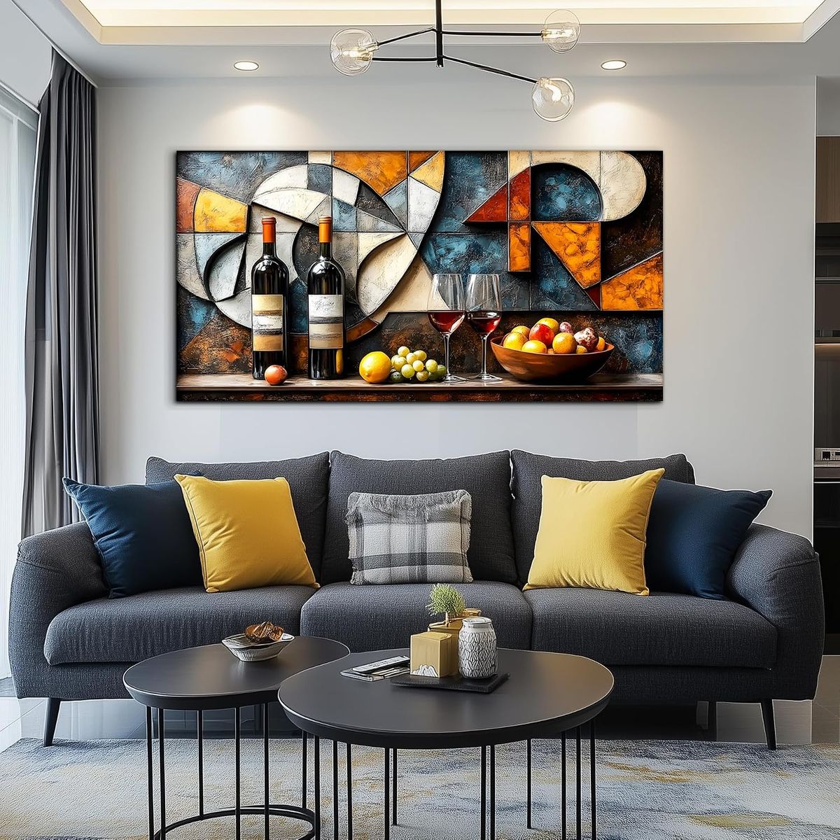 58"x29" Large Abstract Wine Glass Wall Art Texture Picture, Canvas