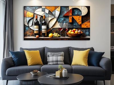 58"x29" Large Abstract Wine Glass Wall Art Texture Picture, Canvas