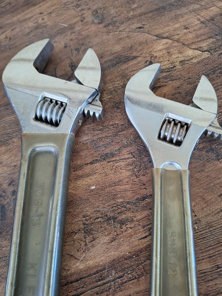 Pair of Adjustable Wrenches - Klein 506-15 & 506-12 - Good Condition Hand Tools