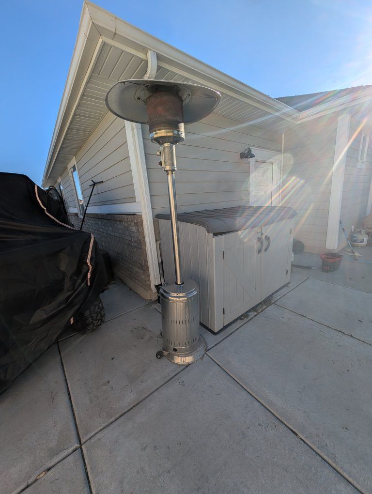 Outdoor Patio Heater, Stainless Steel, Propane Powered, Standing Heater with Wheels