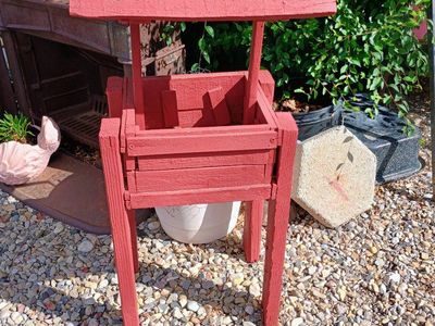 Red Wooden Wishing Well Planter Yard Decor