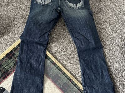 Rock & Republic Kasandra Dark Wash Bootcut Jeans Size 8 Embellished Pockets Spandex Blend