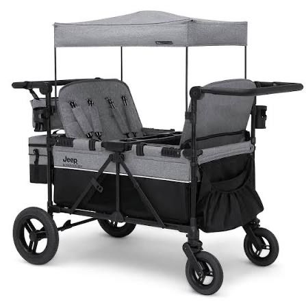 BRAND NEW - Jeep Wrangler Deluxe Wagon Stroller | 2 Seater | Grey & Black | UV Block Canopy