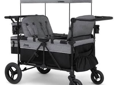 BRAND NEW - Jeep Wrangler Deluxe Wagon Stroller | 2 Seater | Grey & Black | UV Block Canopy