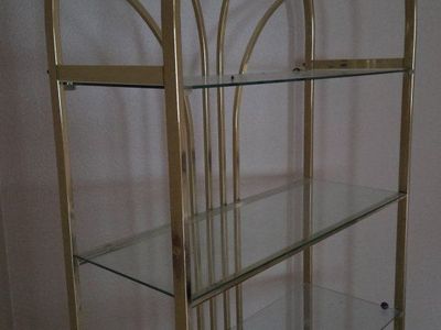 Vintage Brass & Glass Display Curio Cabinet Shelf - Arched Design