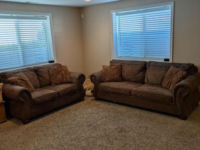 Brown microfiber couches (sold in set or separate)