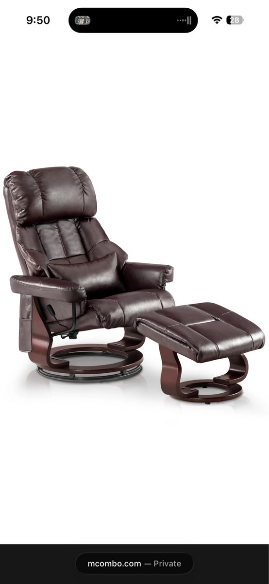 Brown Faux Leather Recliner and Ottoman Set - Comfortable Swivel Chair for Living Room, original price $379.9