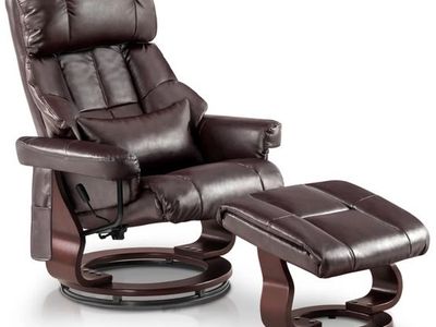 Brown Faux Leather Recliner and Ottoman Set - Comfortable Swivel Chair for Living Room, original price $379.9