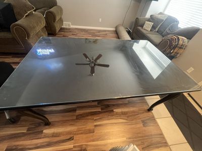Glass top black kitchen / dining table for 6