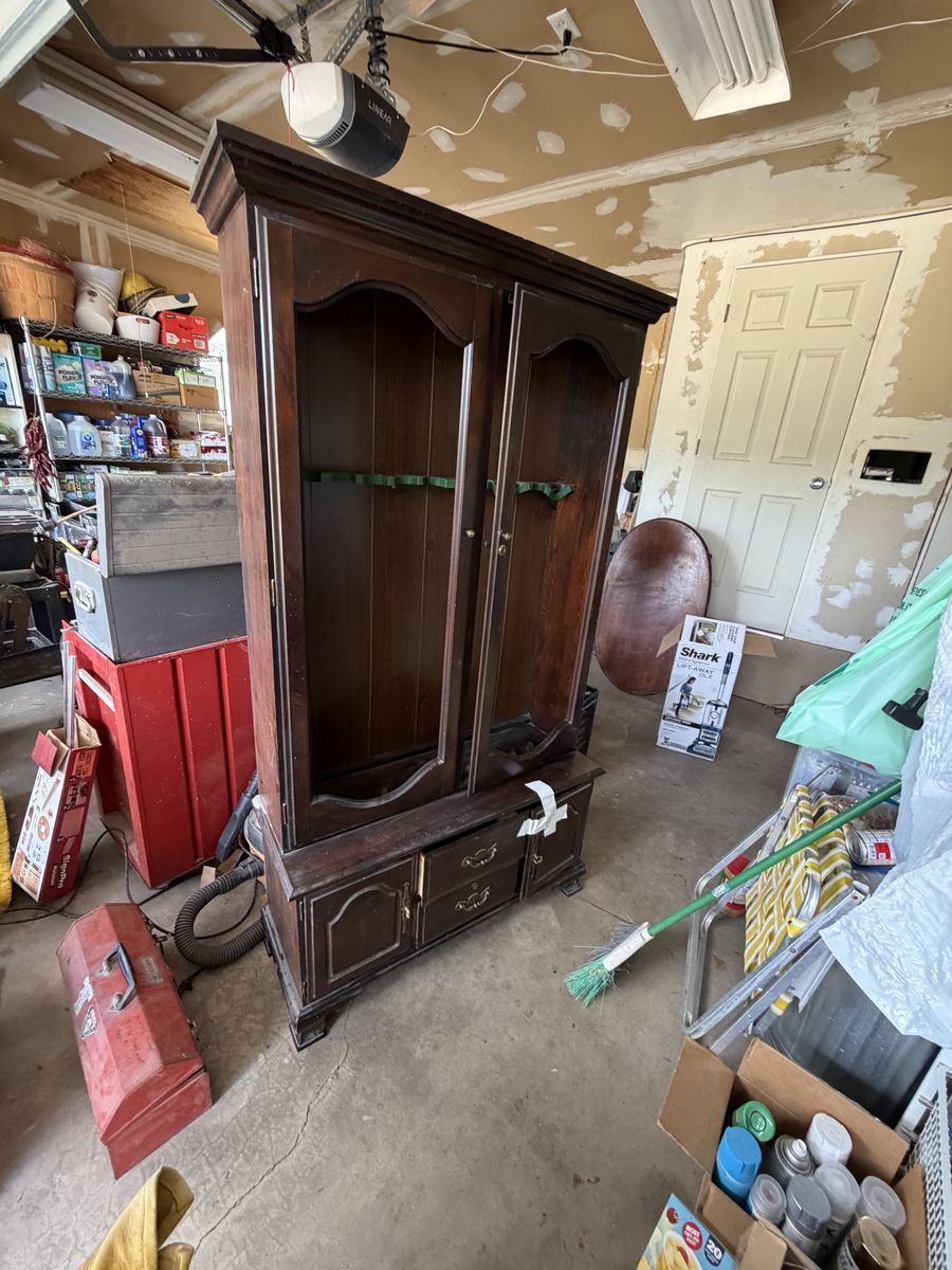 Vintage Wooden Gun Cabinet Display Hutch with Bottom Storage Drawers