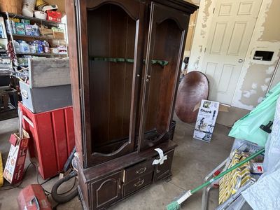 Vintage Wooden Gun Cabinet Display Hutch with Bottom Storage Drawers