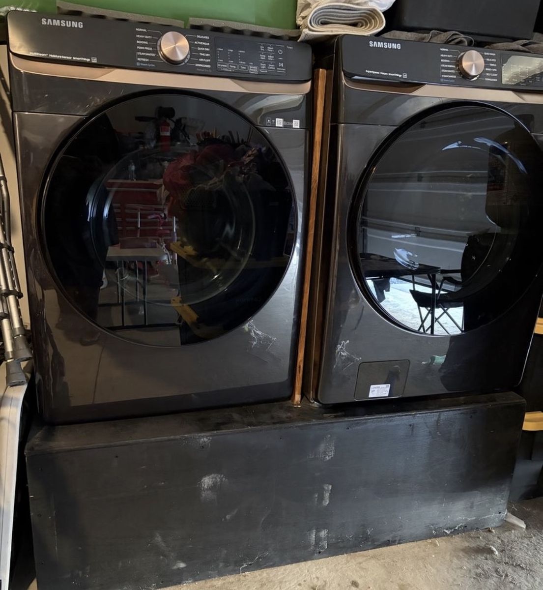 Samsung Front Load Washer and Dryer Set in Black Stainless Steel