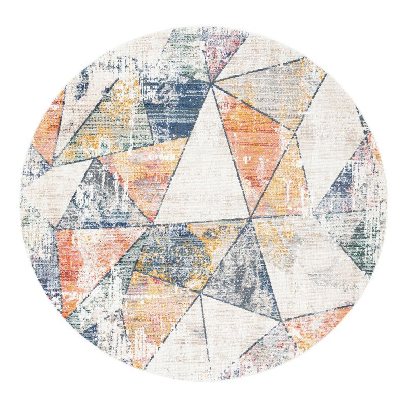 NEW 10'2" Caparro Geometric Rug Round Orange Blue Cream