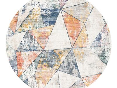 NEW 10'2" Caparro Geometric Rug Round Orange Blue Cream