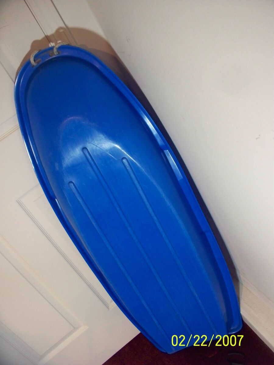 Snow Sled, Blue Plastic/Polymer for 1 Adult or 2 Children.  46" long X 17" wide