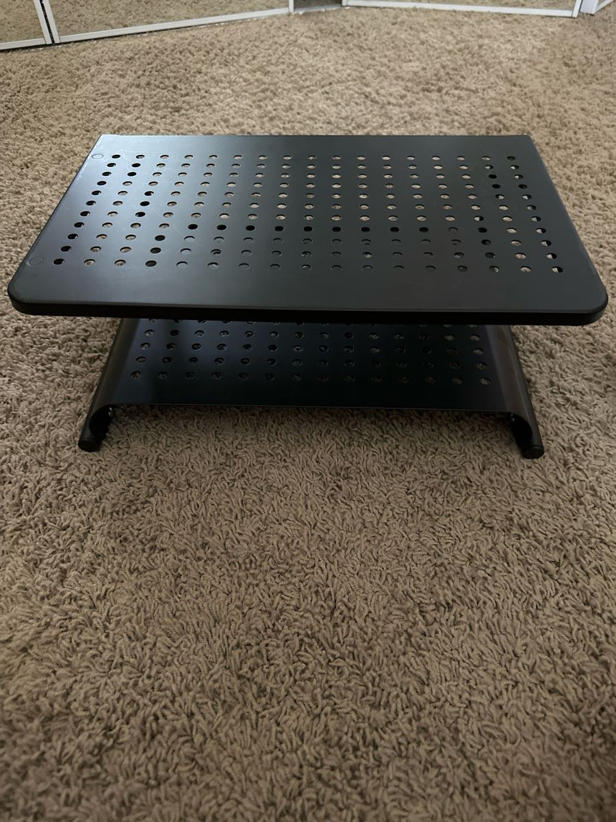 Black Perforated Metal Laptop/Monitor Stand with Storage Shelf