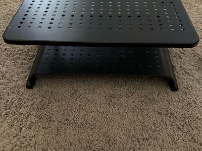 Black Perforated Metal Laptop/Monitor Stand with Storage Shelf