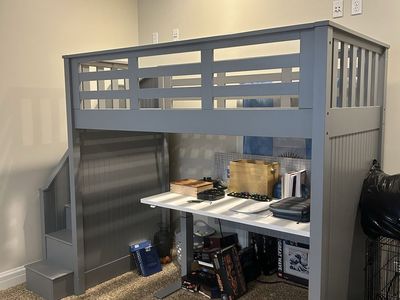 Gray Loft Bed with built in Stairs - Space Saving Twin/Full Size