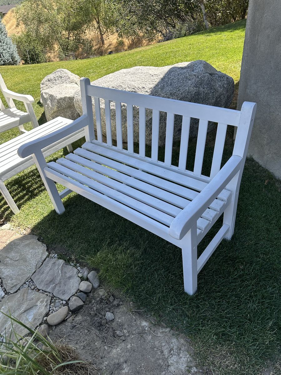 Painted Wood Outdoor Patio Garden Bench, Chair & Side Table Set - Durable & Weather-Resistant