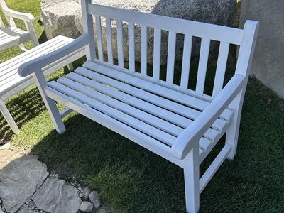 Painted Wood Outdoor Patio Garden Bench, Chair & Side Table Set - Durable & Weather-Resistant