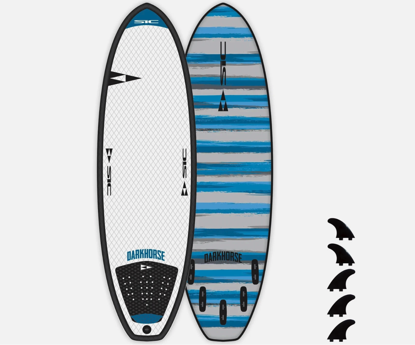 SIC Darkhorse 5'8" Soft Surfboard 40L New FCS Fusion 5 Fin Surf Board Blue