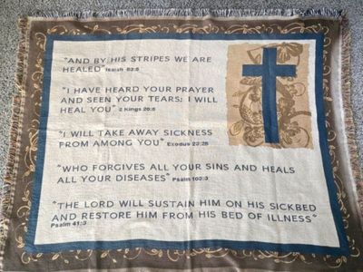 Religious Scripture Woven Tapestry with Cross Design & Fringed Edges