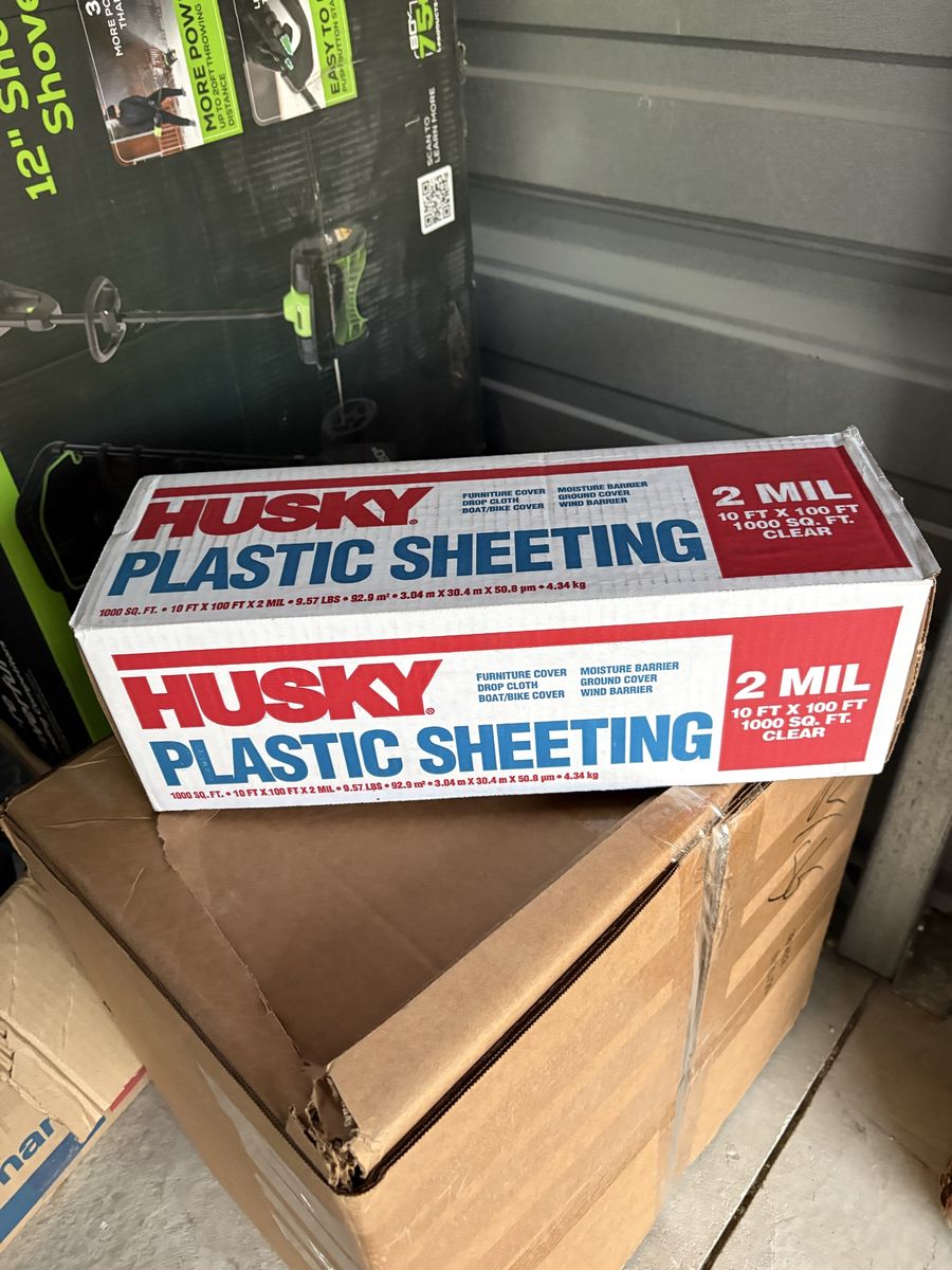 Husky 2 Mil Clear Plastic Sheeting - 10 ft x 100 ft, 1000 sq ft - Moisture/Wind Barrier