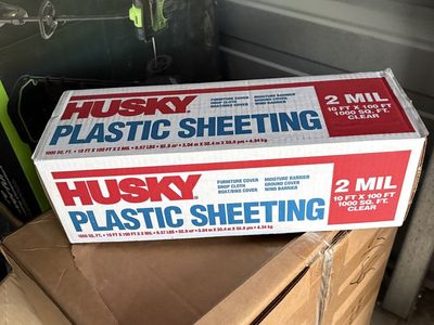 Husky 2 Mil Clear Plastic Sheeting - 10 ft x 100 ft, 1000 sq ft - Moisture/Wind Barrier