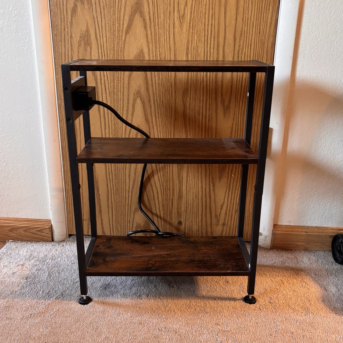 3-tier Dark Wood Shelves with Power Outlet
