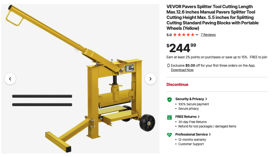 Vevor Paver Splitter Cutting Tool