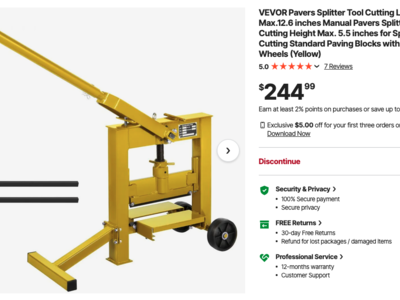 Vevor Paver Splitter Cutting Tool
