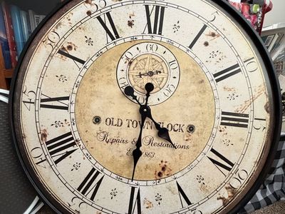 Large Round "Old Town Clock" Wall Decor - Repairs & Restorations Est. 1863 - 28" Diameter