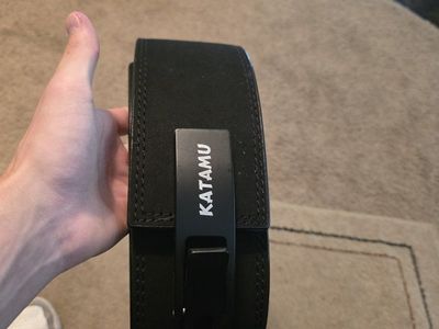 KATAMU Powerlifting Lever Belt - Black with White Kanji Embroidery