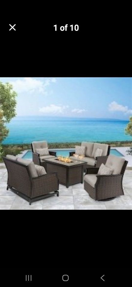 $2800 Agio McKinnon 5PC Fire Patio Seating Set