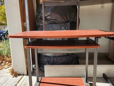 Rolling Computer Desk Cart with Monitor Shelf, Keyboard Tray, and Casters - Cherry Finish
