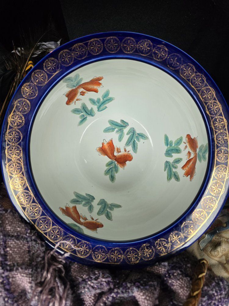 Chinese Porcelain Koi Fishbowl Planter / Jardinière – $275