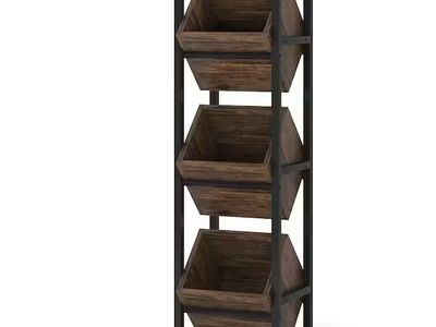 Rustic 3-Tier Wooden Storage Bin and Wine Rack Tower with Metal Frame
