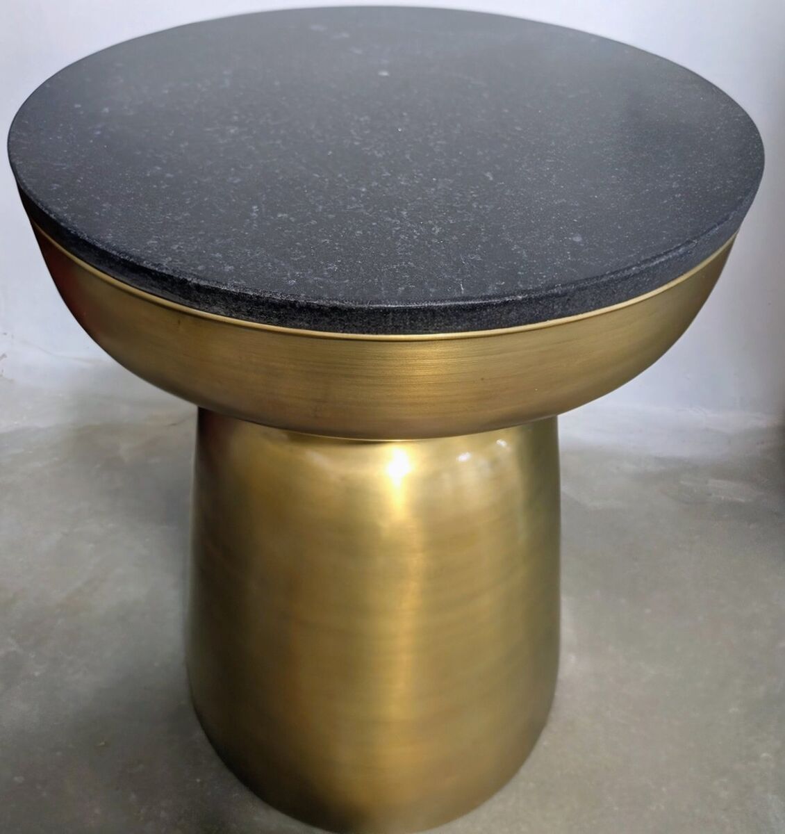 Modern Brass Pedestal Drink Table Stone Top Accent