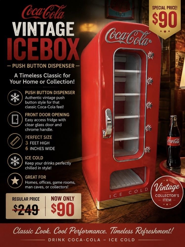 Vintage Coca-Cola Icebox Mini Fridge Beverage Dispenser - Red