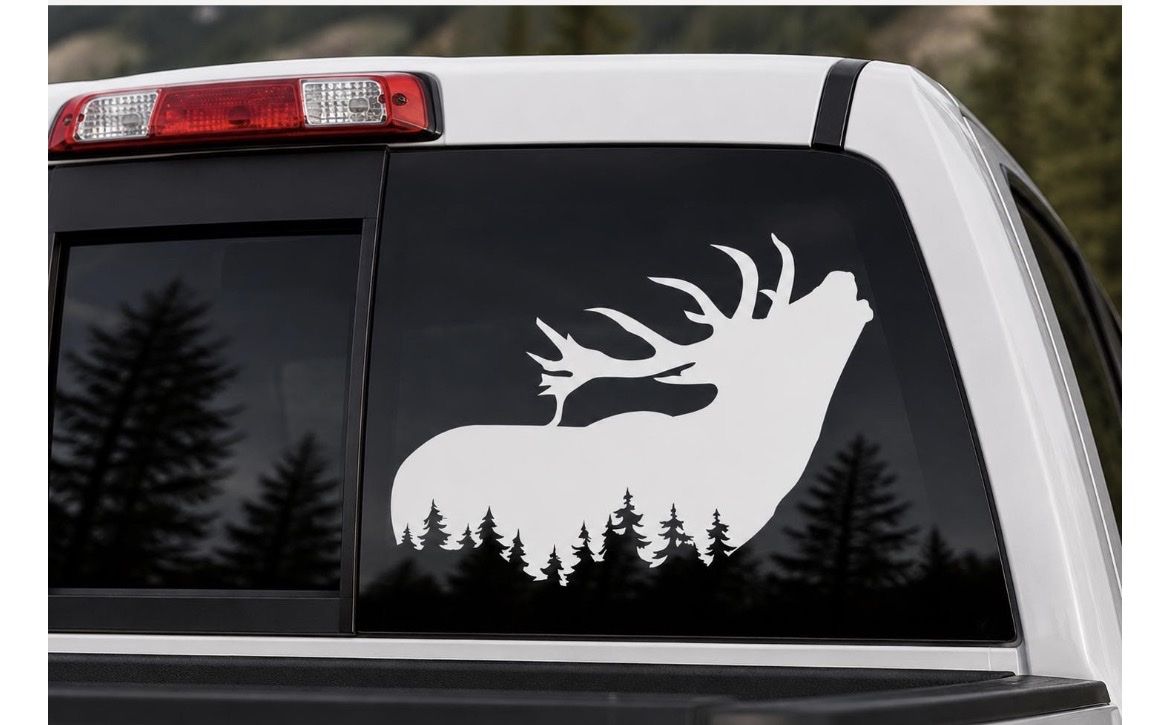 Elk and Pine Tree Forest Vinyl Window Decal Sticker for Truck Rear Window