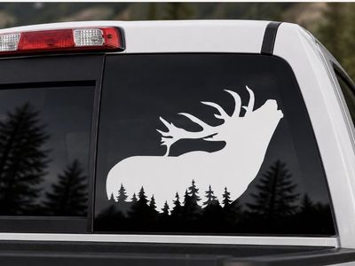Elk and Pine Tree Forest Vinyl Window Decal Sticker for Truck Rear Window