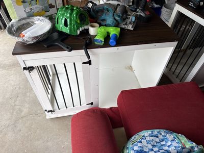 Tucker Murphy Pet Waglene Furniture Style Dog Crate with 2 Doors - White & Dark Wood Top