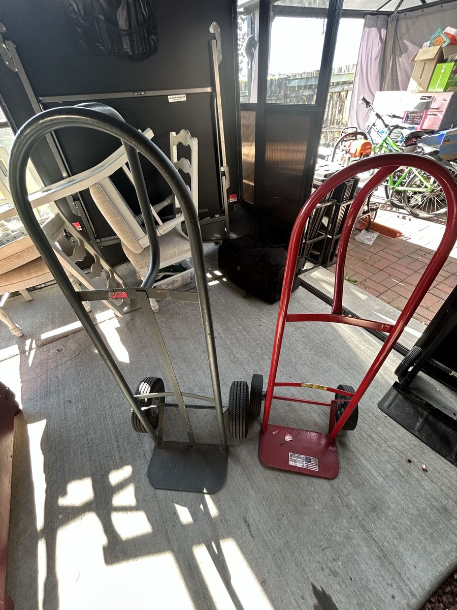 Asking $100 For Both Milwaukee Dollies Red One Has 600 lbs Rating and The Gray One With D Handle is Rated For 800 lbs.