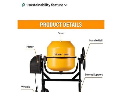 Hoteche 850W Electric Cement Mixer 7.1 Cu.Ft Portable Concrete Mixer