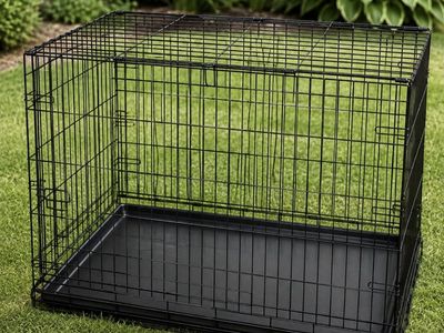 Black Metal Wire Dog Crate with Plastic Tray