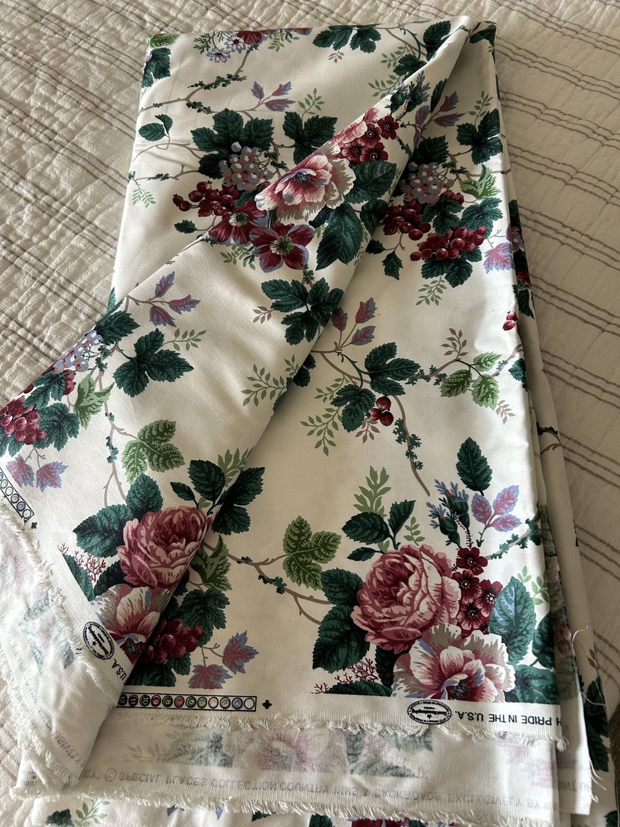 Vintage Floral Print Fabric Made in USA Rose Pattern, “Pleasant Valley” by Waverly