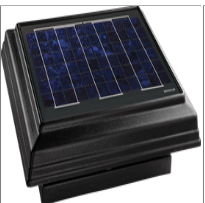 Broan 355CSOBK Solar Powered Attic Ventilator Fan 20W 1600 Sq Ft Black 537 CFM