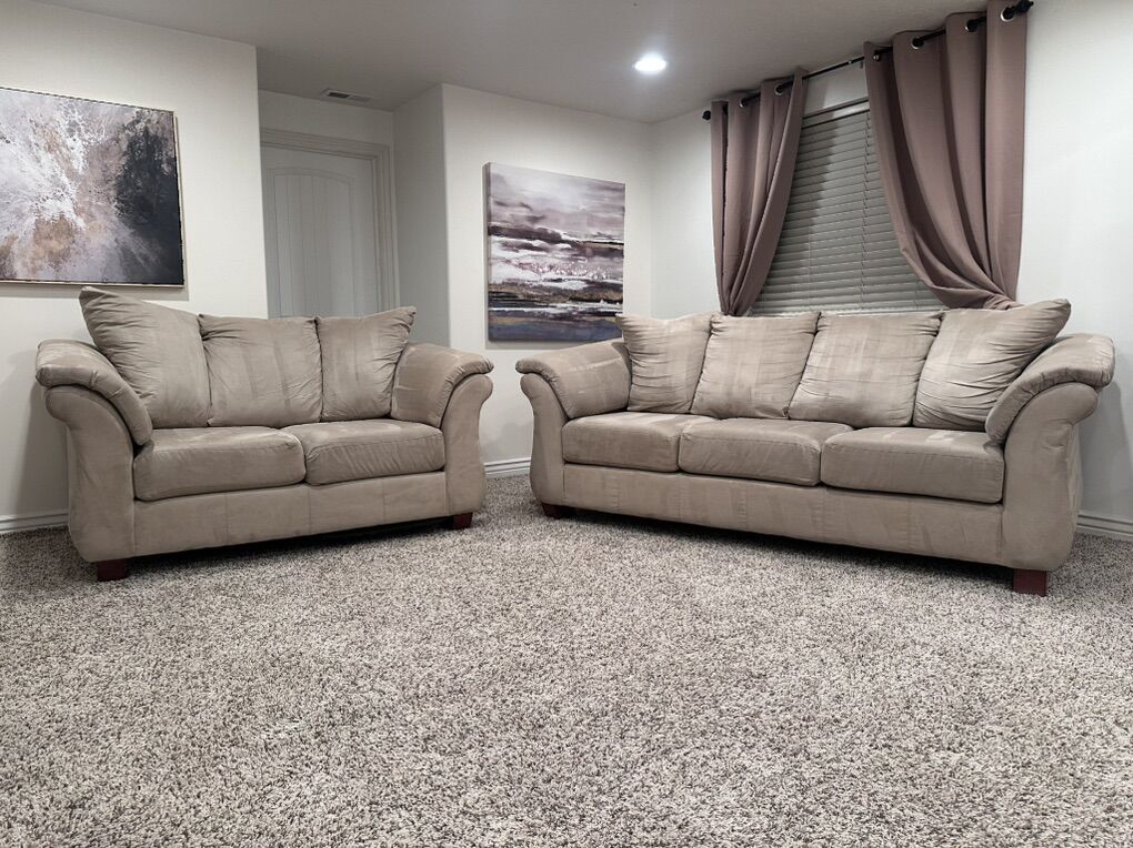 Sofa and Loveseat Couch Set - Beige / Tan