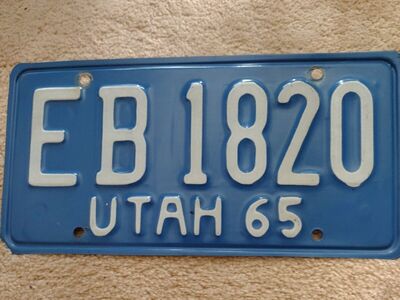 Utah Licence Plate 1965