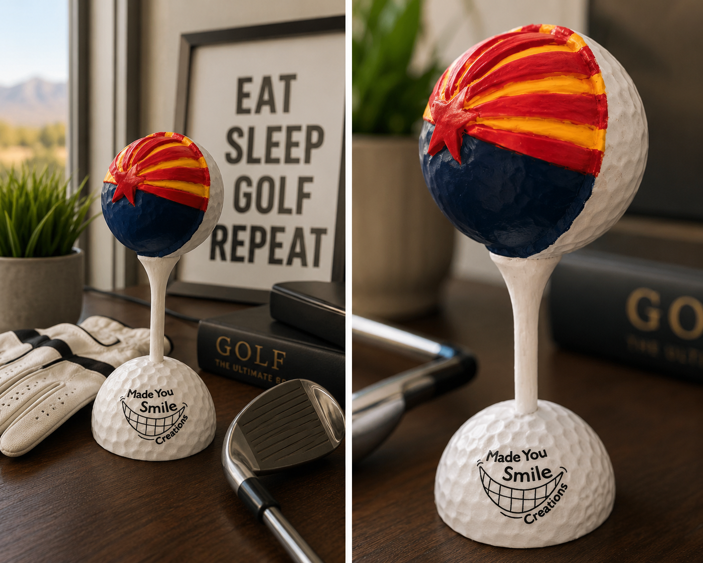 Handmade Collectible Original Arizona Golf Ball Art Display - Graduation, Father's Day